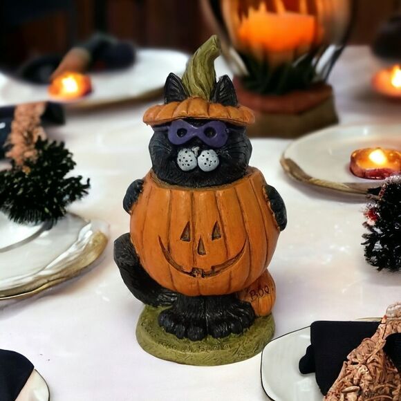 Stone Bunny Inc Black Cat In A Pumpkin Telle M Stein Halloween Figure Vintage. - Picture 12 of 14